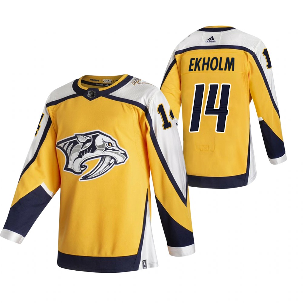 2021 Adidias Nashville Predators #14 Mattias Ekholm Yellow Men  Reverse Retro Alternate NHL Jersey->nashville predators->NHL Jersey